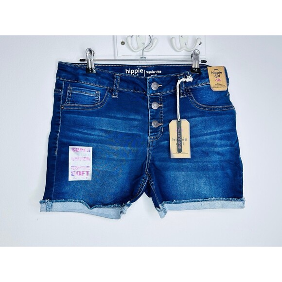 Hippie Girl NWT Girls Regular Rise Midi Length Denim Shorts Dark Wash size 18 - Picture 3 of 5